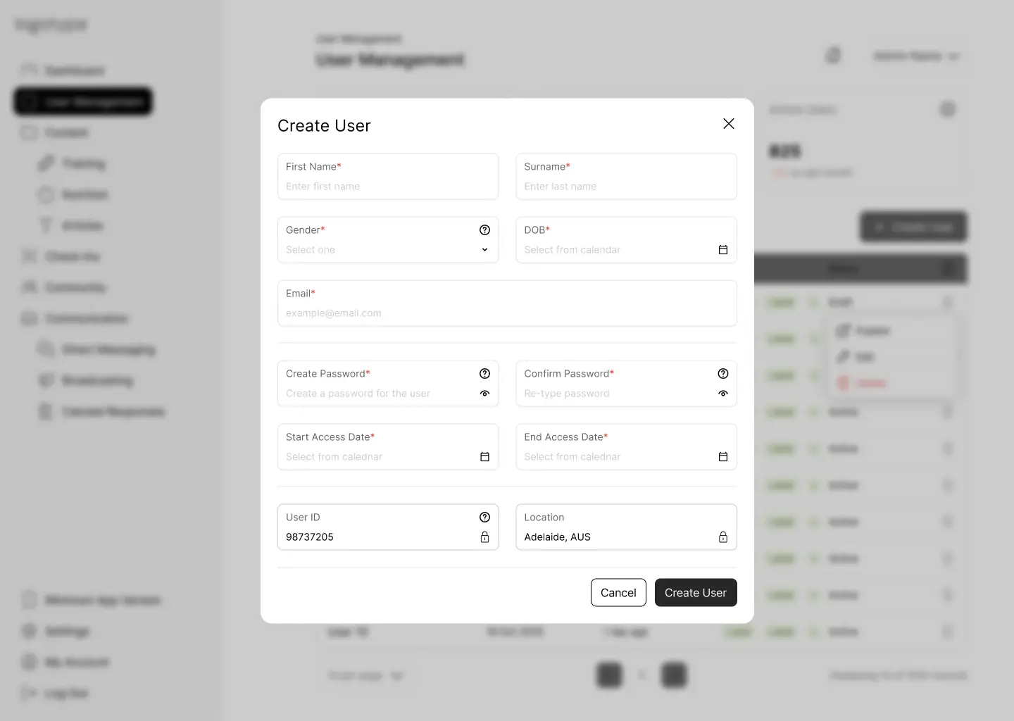 CMS — create user